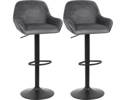 PIPIPOXER-Set van 2 barkrukken, in hoogte verstelbare barkruk, draaibare flanellen kruk, donkergrijs