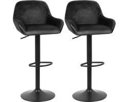 PIPIPOXER-Set van 2 barkrukken, in hoogte verstelbare barkruk, draaibare flanellen kruk, zwart