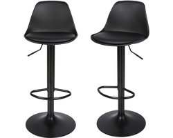 PIPIPOXER Set van 2 barkrukken met rugleuning Barstoel Kunstleer In hoogte verstelbaar Zwart