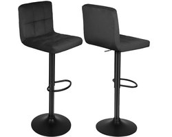 PIPIPOXER-Set van 2 barkrukken, metalen frame met fluweel, in hoogte verstelbaar, draaibaar, zwart