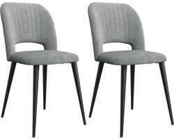 PIPIPOXER-Set van 2 eetkamerstoelen, keukenstoelen, gestoffeerde stoelen, fluwelen zitting,Grijs
