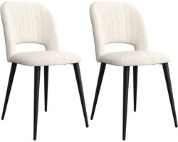 PIPIPOXER-Set van 2 eetkamerstoelen, keukenstoelen, gestoffeerde stoelen, fluwelen zitting,Wit