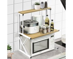 PIPIPOXER Staande magnetron rek - magnetronkast -Dubbele laag - Keukenrek - kruidenrek - Magnetron bovenkast rek- keukenrek staand - bureau organizer - keuken opbergrek - aanrecht organiser - Opbergrek - keukenrek staand - Geel