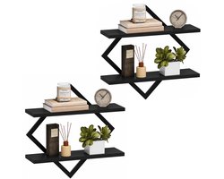 PIPIPOXER Wandplank - Zwevende - Wandrek - Boekenplank - set van 2 -voor woonkamer, slaapkamer, keuken - Hout - zwart