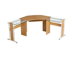 Piranha FRIGATE Hoekbureau / Computerbureau - Eikenhout - Hoek Bureau - Bureau met Lade - Buro - Houten Bureau Eiken - Glasplaten - Toetsenbordhouder - PC 42o