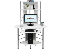 Piranha OSCAR Hoekbureau - Wit Houtnerf - Hoek Bureau - Bureau met Lade - Computerbureau - Compact - PC 8s