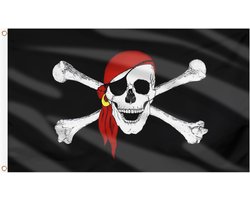 Pirate Flag 150 x 90 cm - Dubbelzijdig met Messing Ogen - Voor Piraten - Halloween - Feest - Tuin - Huis - Binnen - Buiten - Decoratie - Rode Piratenvlag - 1 Stuk