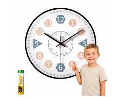 PixiPlay - Educatieve Wandklok voor Kinderen - Leren Klokkijken - Ø 25 cm - Stil Uurwerk - 12/24 Uur - Inclusief Batterij