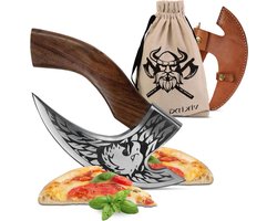 Pizza Cutter Axe Viking - High-quality knife with Viking motif and leather protection - ideal as medieval decoration or LARP gift - crib knife for pizza lovers
