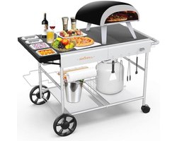 Pizza Oven Grill Tafel met Beweegbaar Topping Station voor Buiten