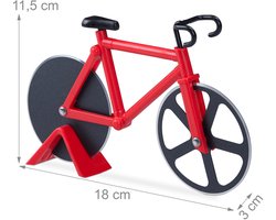 Pizzames fiets - Pizzasnijder - Pizza roller - Rolmes - Pizza snijden - Racefiets - Pizza knife bicycle - Kunststof en metaal - Inclusief standaard - Rood - Jonyx