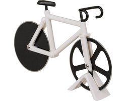 Pizzames fiets - Pizzasnijder - Pizza roller - Rolmes - Pizza snijden - Racefiets - Pizza knife bicycle - Kunststof en metaal - Inclusief standaard - Wit - Jonyx