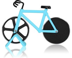 Pizzames fiets - Pizzasnijder - Pizza roller - Rolmes - Pizza snijden - Racefiets - Pizza knife bicycle - Kunststof en metaal - Inclusief standaard - Blauw - Jonyx