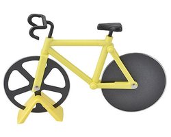 Pizzames fiets - Pizzasnijder - Pizza roller - Rolmes - Pizza snijden - Racefiets - Pizza knife bicycle - Kunststof en metaal - Inclusief standaard - Geel - Jonyx