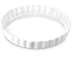 Pizzapan - pizzaplank - Ovenschaal- Ovenschaal rond - Taartvorm met ruches - 10-inch - Keramiek - Wit