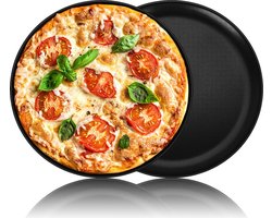 Pizzaplaat, 2 stuks, 30 cm, antiaanbaklaag, roestvrij staal, ronde pizzabakplaat voor pizzabakken, duurzaam en eenvoudig te reinigen