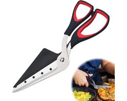 Pizzaschaar - 2 in 1 - Pizzames - 27.5 Cm - Rvs Pizzaschaar - Pizzasnijder - Pizzaknipper - 2 in 1 Pizzaschep - Keukenschaar - Gemakkelijk Te Snijden En Schoon Te Maken - Zwart En Rood