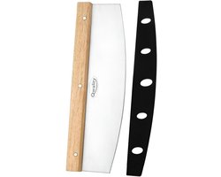 Pizzasnijder – Pizzames - Professionele Pizza snijder - Wiegemes – Cutter – Pizzasnijders – RVS/Hout incl. Beschermer - 30 x 11 cm - Qwality®