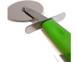 pizzasnijder rond - groen - pizzaroller - pizzames - deegsnijder - rvs met kunststof grip - ophangoog - 20 cm - wieltje 65mm - pizza