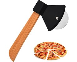 Pizzasnijder×2, handmatige pizzasnijder, pizzasnijder, pizzasnijder in bijl, pizzames van roestvrij staal, pizzames met houten handvat, voor het snijden van pizza, gebak, deeg (zwart)
