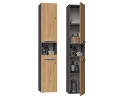 Plaatsbesparende badkamerkast met deuren – smal en hoog multifunctioneel ontwerp – sideboard en zuil