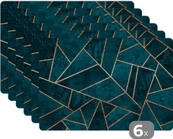 Placemat - Blauw - Luxe - Goud - Edelstenen - Patroon - Tafel - Placemats - 45x30 cm - 6 stuks