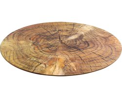 Placemat - boomstam print - 8x stuks - rond - 38 cm - tafel onderlegger - hout look