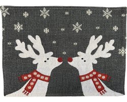Placemat - Gobelinstof - Kerst - Grijs met 2 rendieren met rode sjaal om - 33 x 46 cm