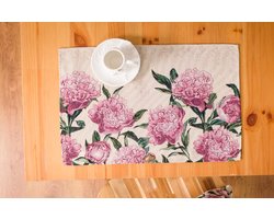 Placemat - Gobelinstof - luxe gobelinstof - Mauve - Roze pioenroos - Roze bloemen - Loper 35 x 45 cm