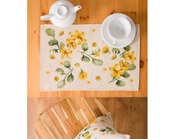 Placemat - Gobelinstof - luxe gobelinstof - Solis - Gele bloemen - Boterbloem - Margrietjes - Loper 35 x 45 cm