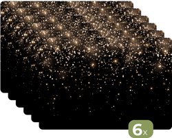 Placemat kerst - Kerstmis placemats kunststof - 45x30 cm - 6 stuks - Kerstversiering goud - Tafeldecoratie - Kerstdecoratie voor binnen in huis - Borden onderleggers zwart - Tafelversiering onderlegger accessoires - Decoratie voor op tafel