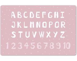 Placemat kinderen 45x30 cm - 1 stuk - Alfabet roze - Grote placemats educatief kunststof - Kinder bureaumat bureau - Knutselmat kind - Tekenmat anti slip - Knutsel onderleggers - Kinderplacemat groot - Onderlegger voor knutselen - Hobbymat meisje