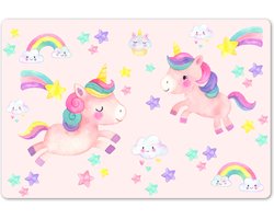 Placemat kinderen 45x30 cm 1 stuk - Roze eenhoorns - Placemats kunststof unicorns - Kinder bureaumat eenhoorn - Knutselmat kind - Peuter speelgoed meisjes - Knutsel onderleggers - Unicorn knutselspullen - Onderlegger voor knutselen