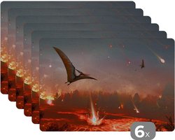 Placemat kinderen - Placemat - Placemats kunststof - Dinosaurus - Stenen - Lava - Illustratie - Kinderen - Jongens - Kind - 45x30 cm - 6 stuks - Hittebestendig - Anti-Slip - Onderlegger - Afneembaar
