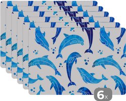 Placemat kinderen - Placemat - Placemats kunststof - Meisjes - Dolfijn - Dieren - Patronen - Girl - Kids - Kinderen - 45x30 cm - 6 stuks - Hittebestendig - Anti-Slip - Onderlegger - Afneembaar