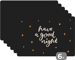 Placemat kinderen - Placemat - Placemats kunststof - Quotes - Spreuken - Kinderen - Have a good night - Kids - Baby - 45x30 cm - 6 stuks - Hittebestendig - Anti-Slip - Onderlegger - Afneembaar