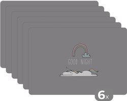 Placemat kinderen - Placemat - Placemats kunststof - Unicorn - Regenboog - Kinderen - Quotes - Good night - Meisjes - 45x30 cm - 6 stuks - Hittebestendig - Anti-Slip - Onderlegger - Afneembaar