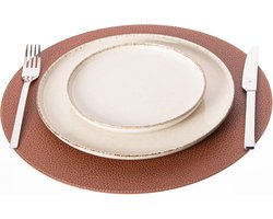 Placemat Leer - Tafelmat Rond - Eettafel Beschermen - Gerecycled Materiaal - 38 cm Diameter - Vuilbruin