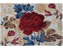Placemat - Luxe Gobelinstof - Pioenroos - Bloemen - Rood - Creme - 33 x 46 cm