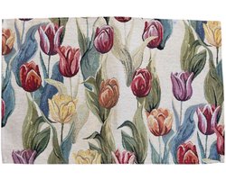 Placemat - luxe gobelinstof - Tulpen - Rood - Geel - Oranje - loper 35 x 50 cm