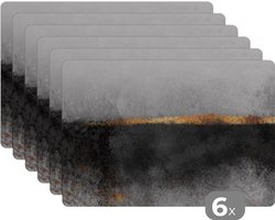 Placemat - Marmer - Goud - Design - Luxe - Zwart - Placemats - Tafel - Onderleggers - 45x30 cm - 6 stuks