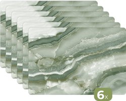Placemat marmer groen - Groene placemats kunststof - 45x30 cm - 6 stuks - Tafeldecoratie antislip mat - Keuken decoratie - Borden onderleggers - Tafelversiering onderlegger - Tafel beschermer - Kook accessoires - Keukendecoratie versiering