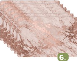 Placemat marmer - Roze placemats kunststof - 45x30 cm - 6 stuks - Borden onderleggers - Tafeldecoratie anti slip mat - Keuken tafel decoratie - Tafelversiering onderlegger accessoires - Tafelmat beschermer - Kook accessoires