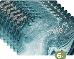 Placemat met luxe marmer look - Blauwe placemats kunststof - 45x30 cm - 6 stuks - Borden onderleggers antislip - Tafel decoratie blauw - Tafelaccessoires - Tafelversiering - Tafelmat vinyl - Bord onderlegger - Tafeldecoratie accesoires