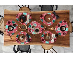Placemat organisch - Placemats organic - Onderleggers - Klok - Roze - Patronen - Sterren - 8 stuks