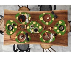 Placemat organisch - Placemats organic - Onderleggers - Londen - Vintage - Klok - Patroon - 8 stuks