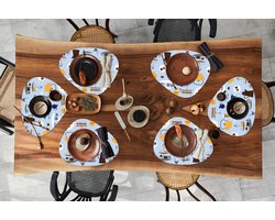 Placemat organisch - Placemats organic - Onderleggers - Patronen - Cupcake - Theepot - Thee - 6 stuks