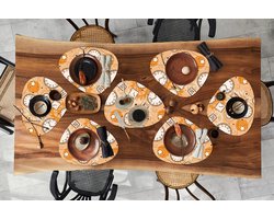 Placemat organisch - Placemats organic - Onderleggers - Patronen - Klok - Zandloper - 8 stuks