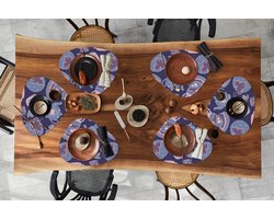 Placemat organisch - Placemats organic - Onderleggers - Patroon - Thee - Kop - Theepot - 6 stuks