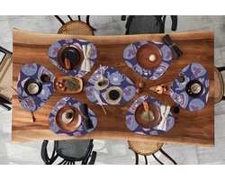 Placemat organisch - Placemats organic - Onderleggers - Patroon - Thee - Kop - Theepot - 8 stuks